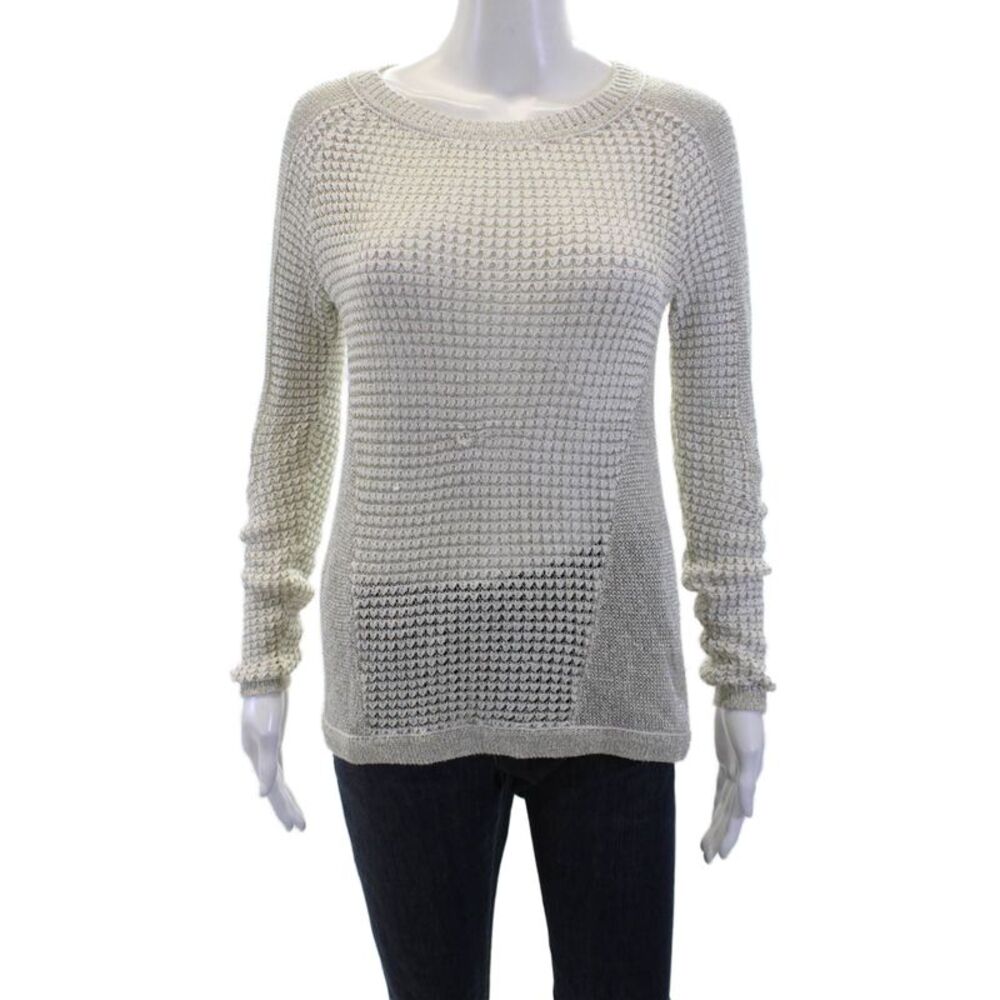 Marchesa Voyage Womens Beige Cotton Crewneck Pullover Long Sleeve Size XS